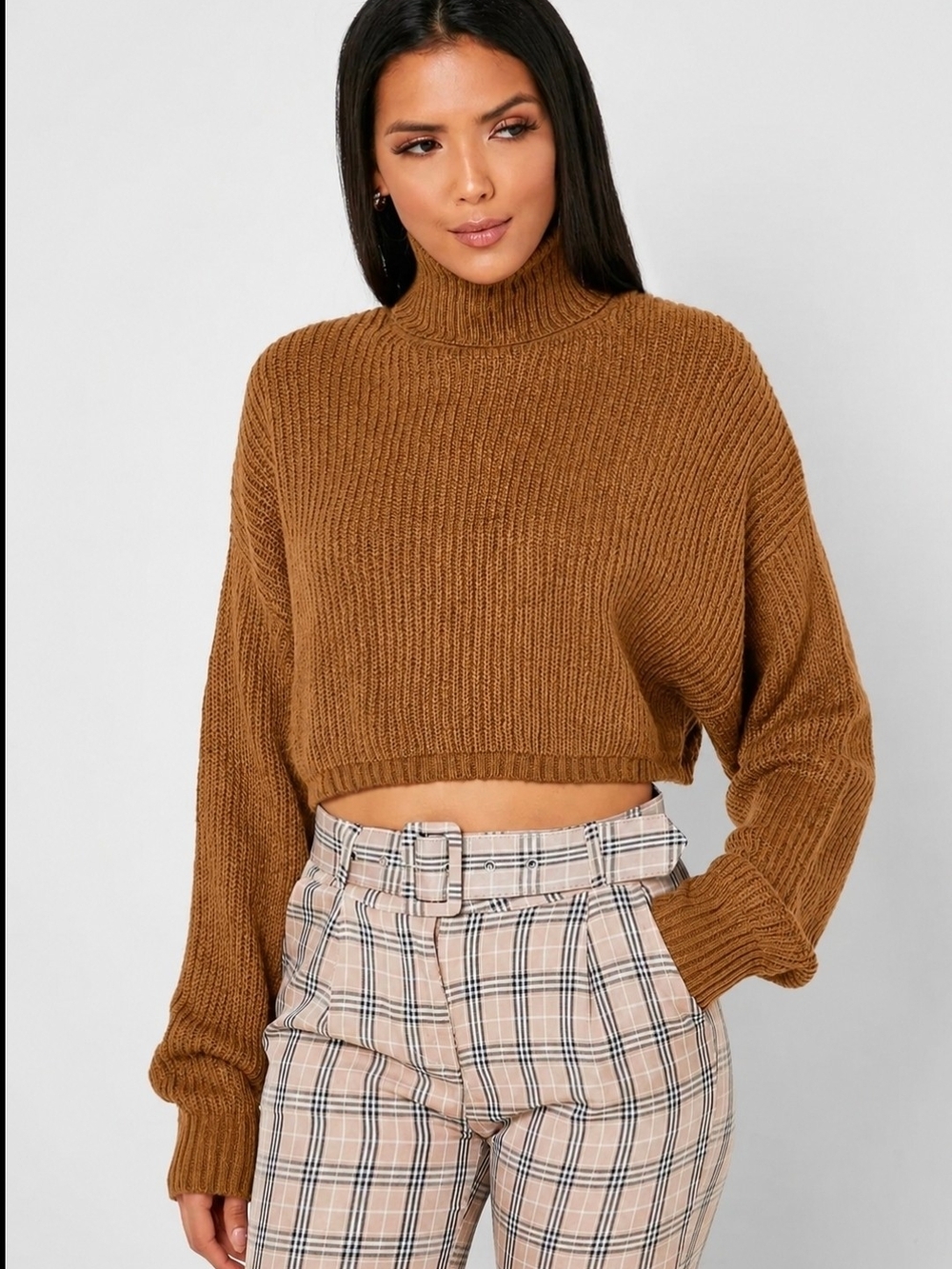 Missguided Roll Neck Batwing Crop Jumper Sweater in Camel Brown Size 2/4 NWT